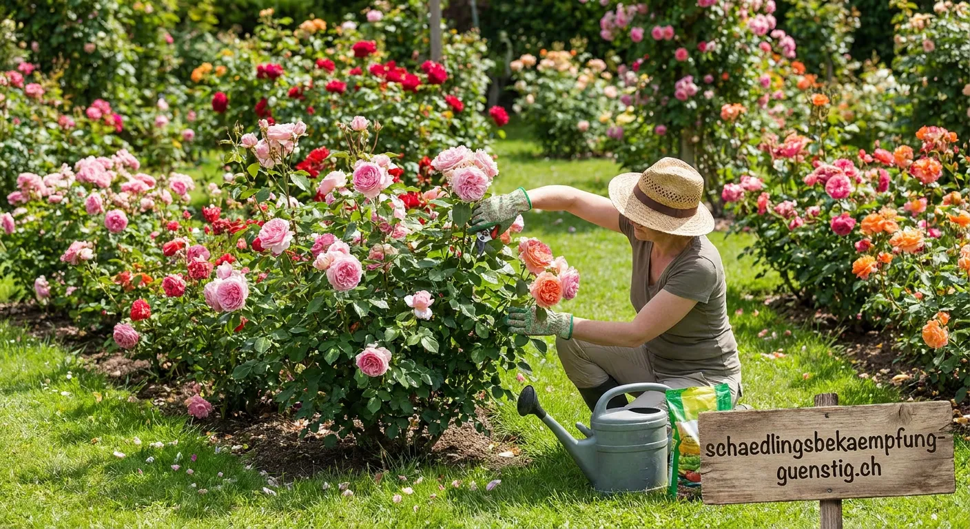 Gesunde Floribundarose in voller Blüte im Garten