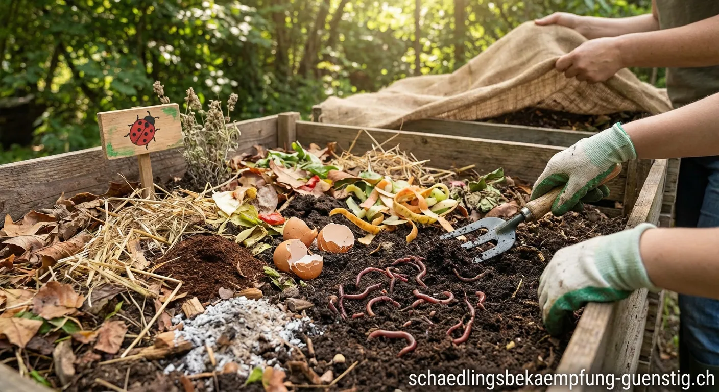 Gesunder Komposthaufen ohne Schädlinge im Garten