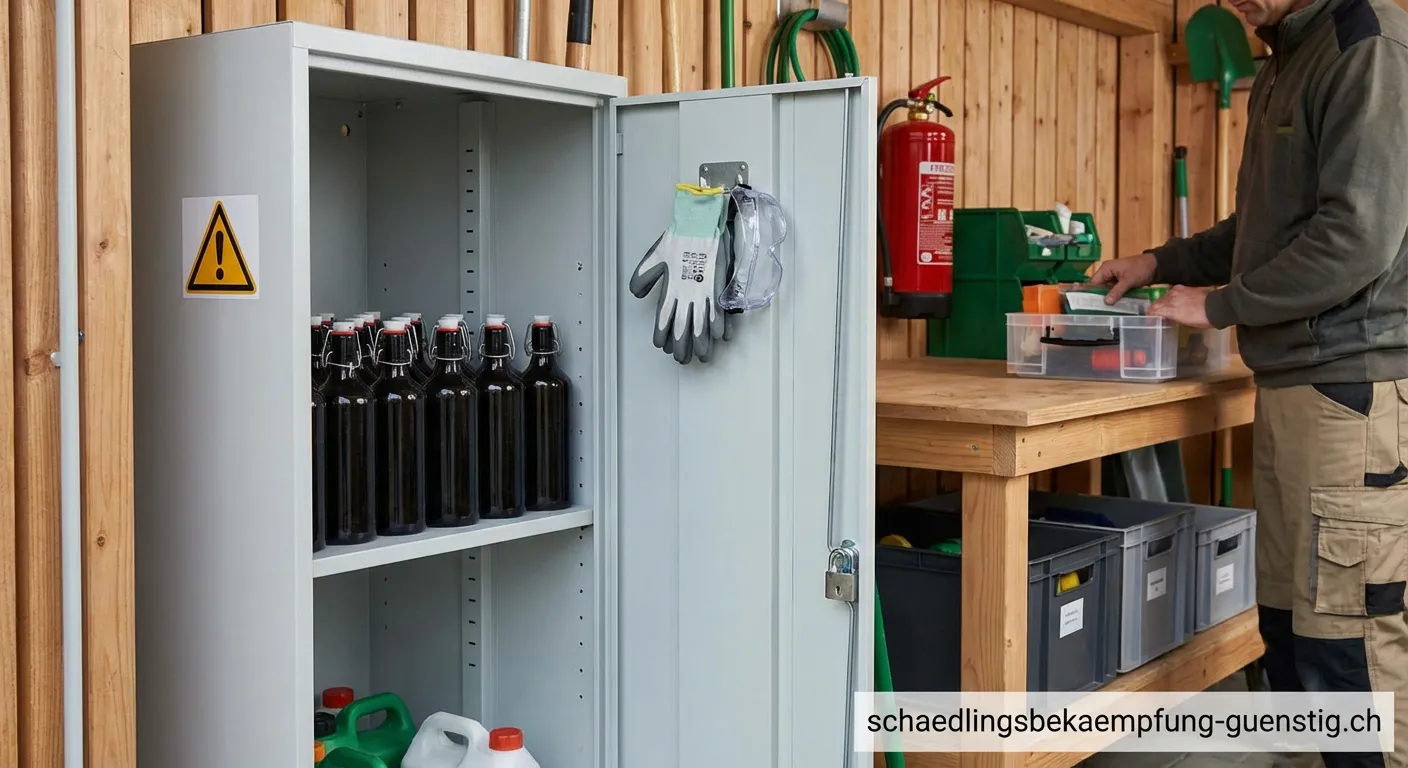 Sicherer Schrank zur Lagerung von Pflanzenschutzmitteln im Gartenhaus