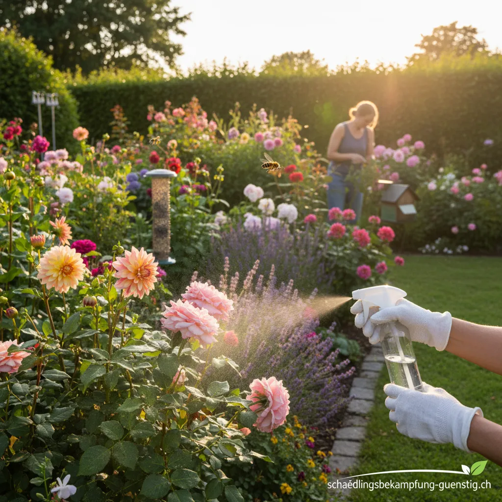Gesunde Rosen im Ziergarten ohne Schädlingsbefall.
