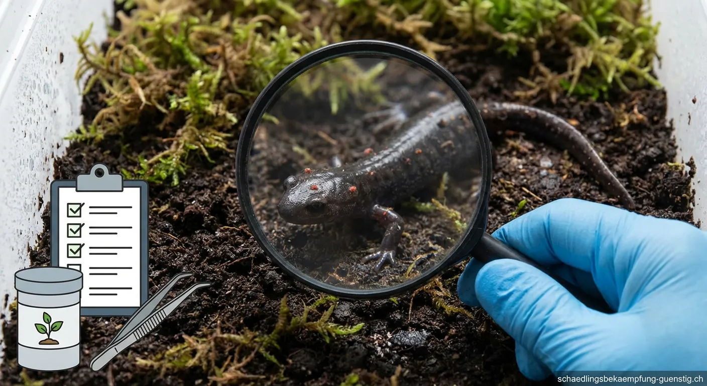 Salamander Terrarium mit Kontrollmaßnahmen gegen Schädlinge