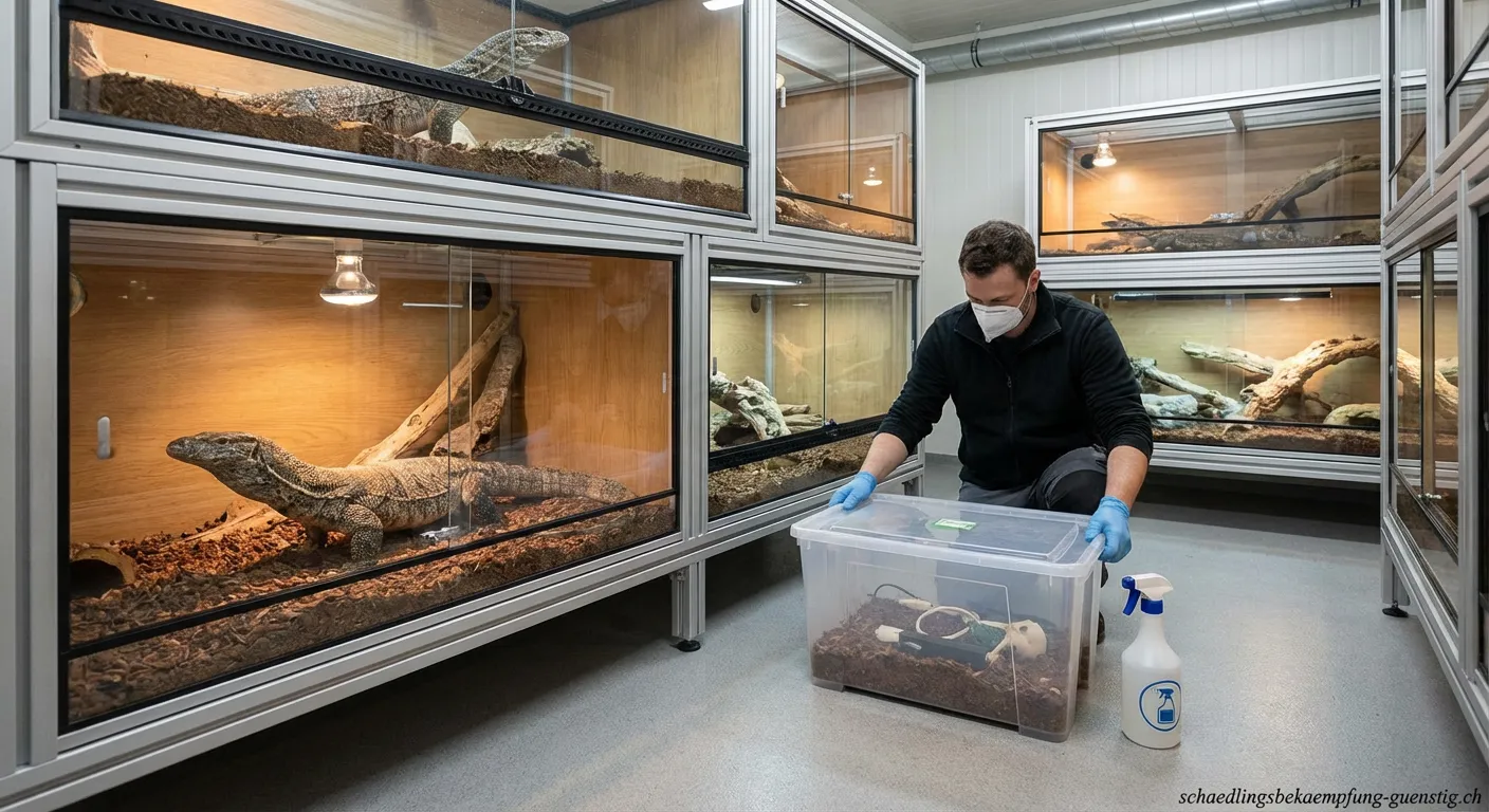 Ein gesunder Waran im sauberen Terrarium ohne Schädlinge