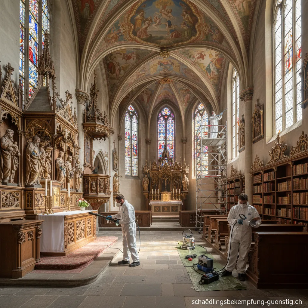 Holzwurmbefall in einer alten Kirchenbank