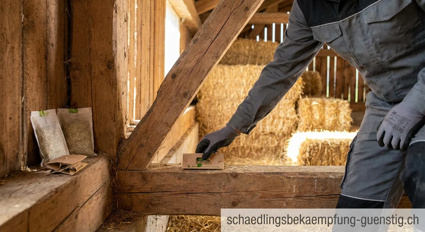 Professionelle Schädlingsbekämpfung in einer landwirtschaftlichen Scheune