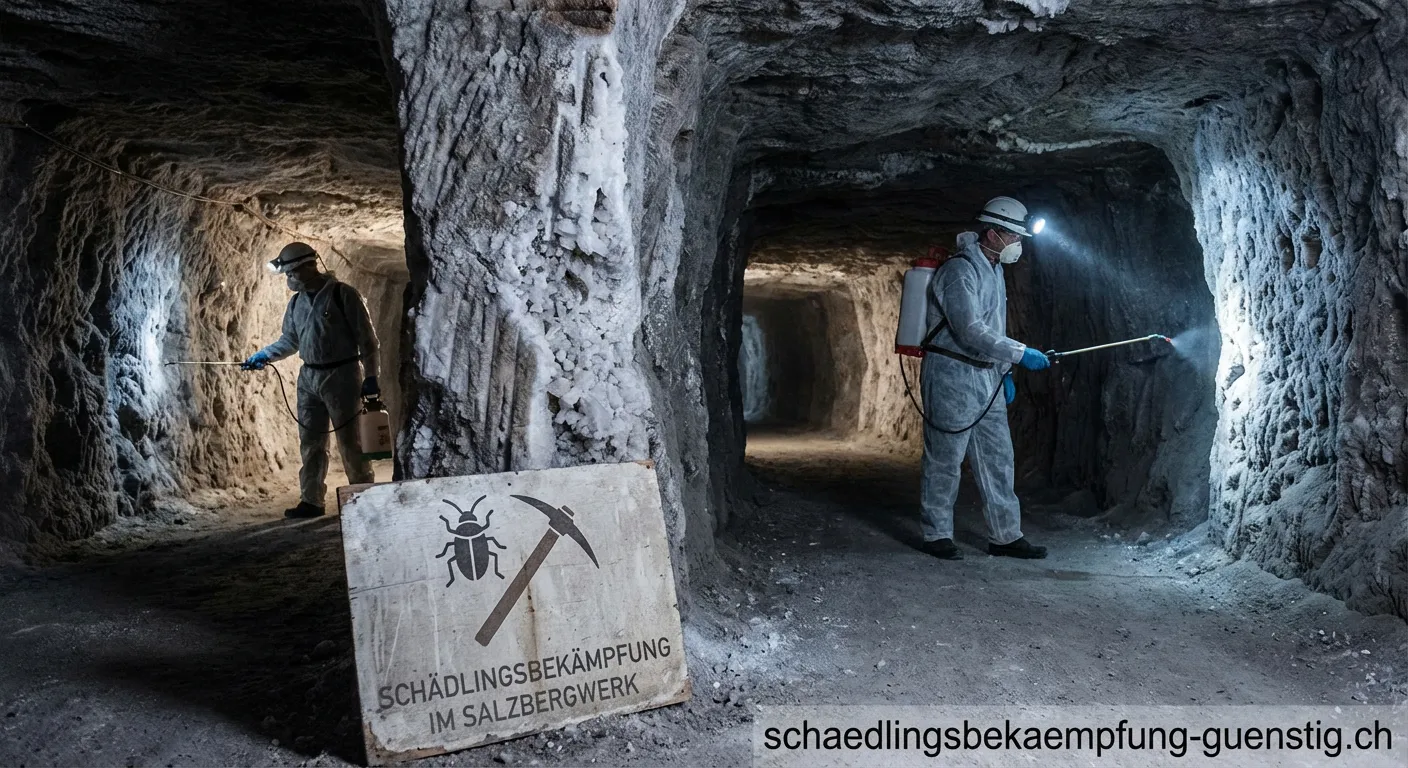 Techniker bei der Inspektion einer Falle in einem Salzstollen