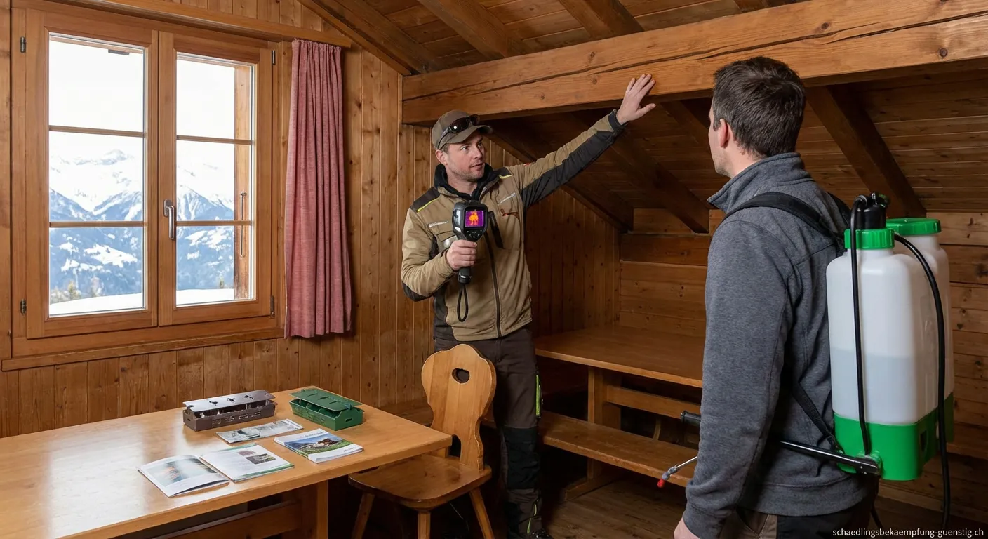 Professionelle Schädlingsbekämpfung in einer traditionellen Schweizer Skihütte